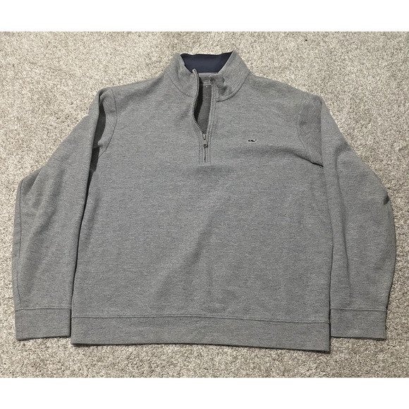 Vineyard Vines Men’s L Gray 1/4 Zip Pullover Sweatshirt Whale Logo Cotton Blend - Picture 1 of 8